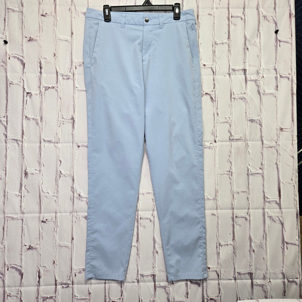 Lululemon Commission Slim Fit Pants Light Blue Micro Check Golf Mens Size 32